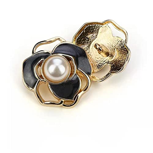 CTRSM Knöpfe für Annähen,Perlenknöpfe, 10 Stück modische Knöpfe mit hohlen Blumen for Mäntel, schöne Perlenknöpfe for Nähen von Damenbekleidung, dekorative Accessoires(Black,18mm) von CTRSM