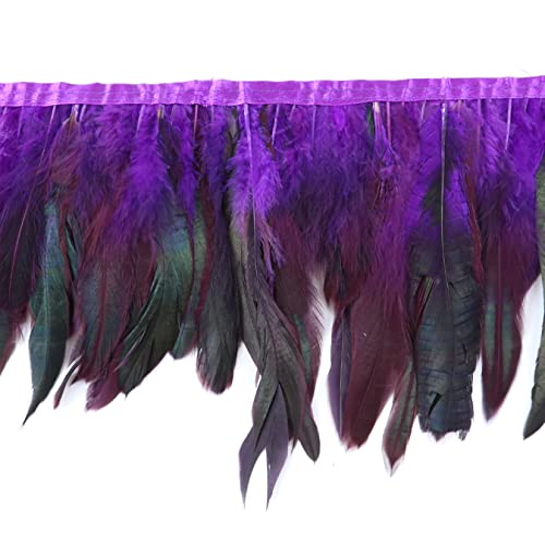 CTRSM Spitze mit Federfransen, 5,5 Yards Hahnenfedern Trim Schwarz Kleidung Nähen Band Feder Fransen for Party Dekoration Handwerk Federn(15purple) von CTRSM