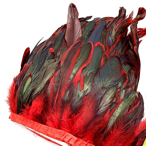 CTRSM Spitze mit Federfransen, 5,5 Yards Länge Federn Trimmt Fransen Federn Band DIY Nähen Kleidung Hochzeit Dekoration Kleidung(Red Feathers) von CTRSM