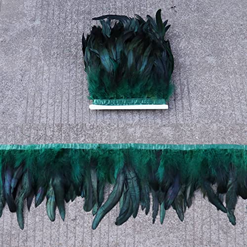 CTRSM Spitze mit Federfransen, 5Yd 6-8 Zoll Breite Feder Fransen Trim Huhn Hackle Federn DIY Handwerk Kleidung Zubehör(Dark Green) von CTRSM