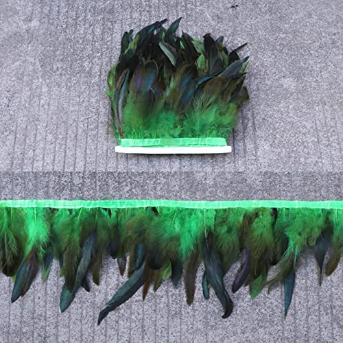 CTRSM Spitze mit Federfransen, 5Yd 6-8 Zoll Breite Feder Fransen Trim Huhn Hackle Federn DIY Handwerk Kleidung Zubehör(Green) von CTRSM