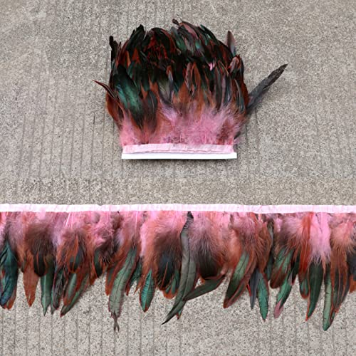 CTRSM Spitze mit Federfransen, 5Yd 6-8 Zoll Breite Feder Fransen Trim Huhn Hackle Federn DIY Handwerk Kleidung Zubehör(Pink) von CTRSM