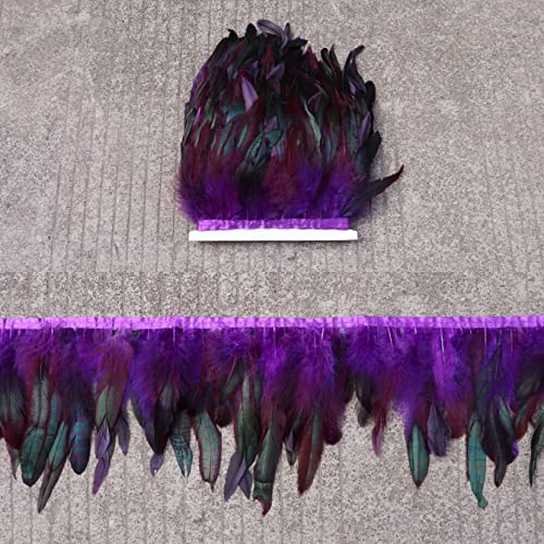 CTRSM Spitze mit Federfransen, 5Yd 6-8 Zoll Breite Feder Fransen Trim Huhn Hackle Federn DIY Handwerk Kleidung Zubehör(Purple) von CTRSM