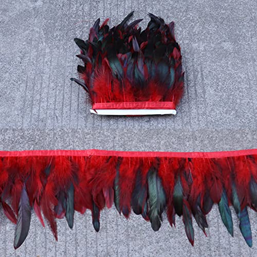 CTRSM Spitze mit Federfransen, 5Yd 6-8 Zoll Breite Feder Fransen Trim Huhn Hackle Federn DIY Handwerk Kleidung Zubehör(Red) von CTRSM