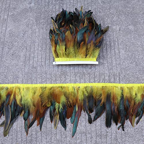 CTRSM Spitze mit Federfransen, 5Yd 6-8 Zoll Breite Feder Fransen Trim Huhn Hackle Federn DIY Handwerk Kleidung Zubehör(Yellow) von CTRSM