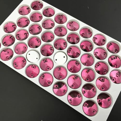 CTRSM Strasssteine ​​zum Aufnähen, Aufnäher aus Strasssteinen, rund, Glaskristall, bunt, Flache Rückseite, Nähstein for Hochzeitskleid, DIY-Fixierung, Stoff(Pink,12mm 48pcs) von CTRSM