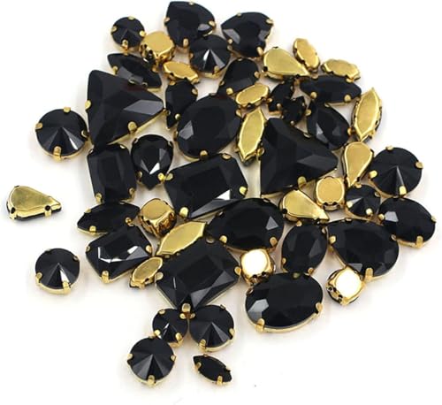 CTRSM Strasssteine ​​zum Aufnähen, DIY Handarbeit Großpackung 50 Stück/Beutel Mix Form Kristallsteine ​​Gold Krallenfassung Strass for Aufnähen auf Taschen/Schuhe/Kleidung(Black) von CTRSM