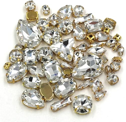 CTRSM Strasssteine ​​zum Aufnähen, DIY Handarbeit Großpackung 50 Stück/Beutel Mix Form Kristallsteine ​​Gold Krallenfassung Strass for Aufnähen auf Taschen/Schuhe/Kleidung(Clear) von CTRSM