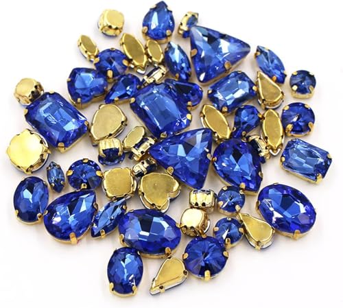 CTRSM Strasssteine ​​zum Aufnähen, DIY Handarbeit Großpackung 50 Stück/Beutel Mix Form Kristallsteine ​​Gold Krallenfassung Strass for Aufnähen auf Taschen/Schuhe/Kleidung(Light Blue) von CTRSM