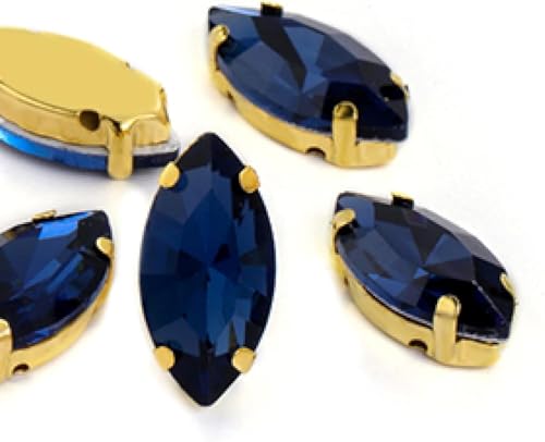 CTRSM Strasssteine ​​zum Aufnähen, Glas-Strasssteine ​​in Pferdeaugen-/Blattform mit Kralle for Aufnähen, Kristallstein, Strass-Diamant for Kleidung, Nähzubehör(Dark Blue,4X8mm 50pcs) von CTRSM