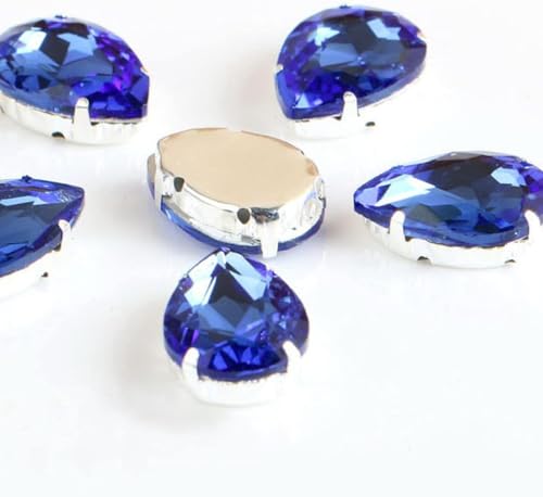 CTRSM Strasssteine ​​zum Aufnähen, Glas-Strasssteine ​​in Tropfenform mit Klaue for Aufnähen, Tropfen-Kristallstein, Strass-Diamant, Metallsockel, Schnalle, Hochzeitsdekoration(Blue,10x14mm 50pcs) von CTRSM