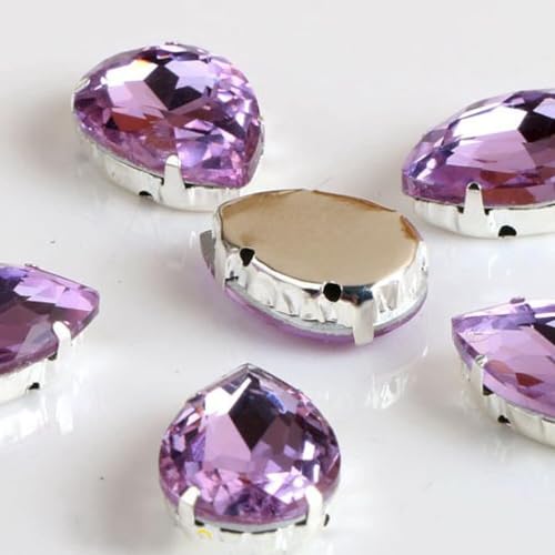 CTRSM Strasssteine ​​zum Aufnähen, Glas-Strasssteine ​​in Tropfenform mit Klaue for Aufnähen, Tropfen-Kristallstein, Strass-Diamant, Metallsockel, Schnalle, Hochzeitsdekoration(Purple,10x14mm 50pcs) von CTRSM