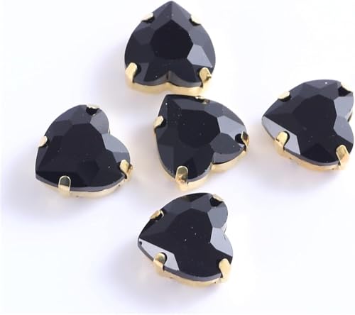 CTRSM Strasssteine ​​zum Aufnähen, Herzförmige Glas-Strasssteine ​​zum Aufnähen mit Goldener Klaue, aufnähen auf Steinkristall for Kleidungsaccessoires, Schuhe, DIY(Black,10mm 50pcs) von CTRSM