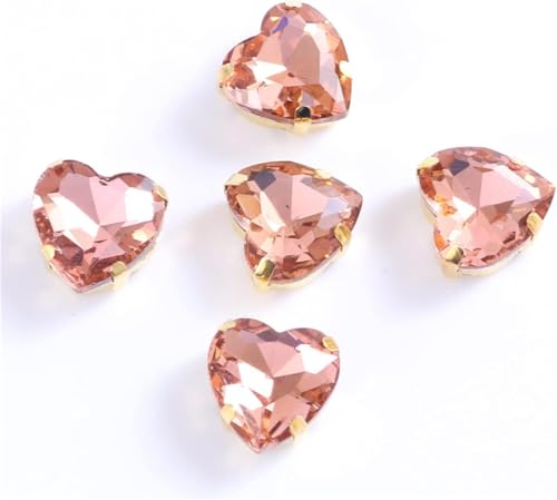 CTRSM Strasssteine ​​zum Aufnähen, Herzförmige Glas-Strasssteine ​​zum Aufnähen mit Goldener Klaue, aufnähen auf Steinkristall for Kleidungsaccessoires, Schuhe, DIY(Pink,10mm 50pcs) von CTRSM