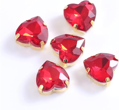 CTRSM Strasssteine ​​zum Aufnähen, Herzförmige Glas-Strasssteine ​​zum Aufnähen mit Goldener Klaue, aufnähen auf Steinkristall for Kleidungsaccessoires, Schuhe, DIY(Red,10mm 50pcs) von CTRSM