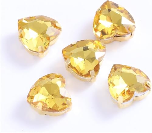 CTRSM Strasssteine ​​zum Aufnähen, Herzförmige Glas-Strasssteine ​​zum Aufnähen mit Goldener Klaue, aufnähen auf Steinkristall for Kleidungsaccessoires, Schuhe, DIY(Yellow,10mm 50pcs) von CTRSM