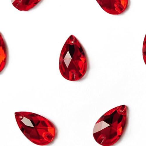 CTRSM Strasssteine ​​zum Aufnähen, Teardrop Light Siam Aufnäher Steine ​​Rot Kristall Nähen Strass Tropfen Strass Dekor for Kleidung(11x18mm 24pcs) von CTRSM