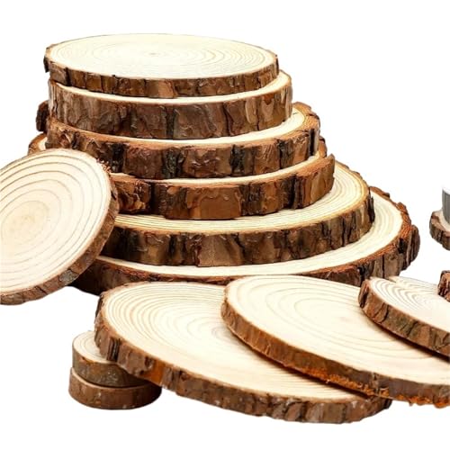 Holzscheiben, Holzscheiben für Basteln, 2–16 cm Dicke, 0,5–1,5 cm, runde Holzscheiben aus natürlichem Kiefernholz mit Baumrindenscheitscheiben, DIY-Handwerk, Weihnachtsfeier, Malerei(10pcs 4-5cm 1cm) von CTRSM