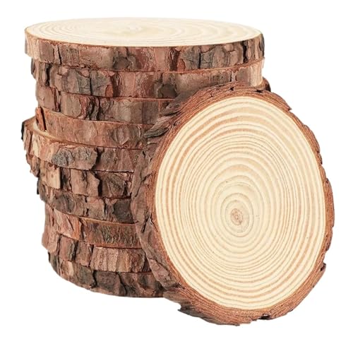 Holzscheiben, Holzscheiben für Basteln, 3–16 cm dicke natürliche Kiefernholzscheiben, runde, unbehandelte Holzscheiben, Kreise mit Baumrinde, Scheitscheiben, DIY-Handwerk, Hochzeit, Party, Malerei, 1– von CTRSM