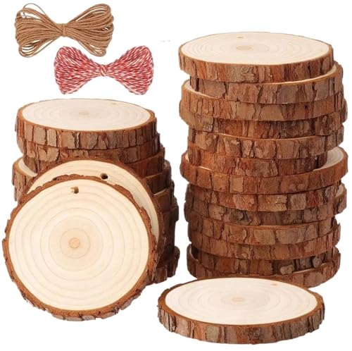 Holzscheiben, Holzscheiben für Basteln, Natürliche Holzscheiben, Bastelset aus Holz mit Loch, Holzkreise, Baumscheiben for Kunst und Handwerk, Weihnachtsschmuck, DIY-Bastelarbeiten(5-6CM-1CM 20pcs) von CTRSM