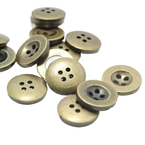 Knöpfe für Annähen, 50 Stück 10–25 mm 4-Loch-Knöpfe mit breiter Kante, Bronze-Imitat-Metallknopf, Mantel-, Pullover-, Hemdknopf-Antikmessing, 21,5 mm(10MM) von CTRSM