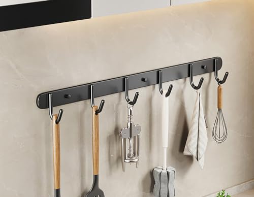 Küchenutensilienhalter, Küchenhaken, Kleiderstange for Küchenutensilien, Aufbewahrungs-Wand-Werkzeughalter, 2 Stück Wandhaken aus Edelstahl mit abnehmbarem Haken for Badezimmer und Schlafzimmer(Black, von CTRSM