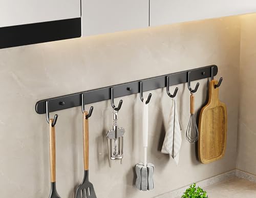 Küchenutensilienhalter, Küchenhaken, Kleiderstange for Küchenutensilien, Aufbewahrungs-Wand-Werkzeughalter, 2 Stück Wandhaken aus Edelstahl mit abnehmbarem Haken for Badezimmer und Schlafzimmer(Black, von CTRSM