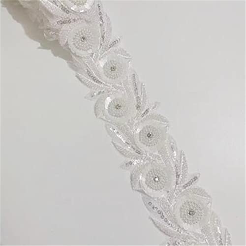 Pailletten, 1 Yard Strass Kristall Pailletten Kleid Applikation Perlenband for Hochzeitskleid Strass Spitze Aufnäher DIY Fransenbesatz(White) von CTRSM