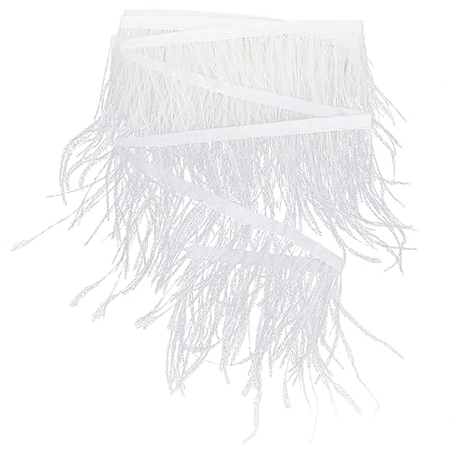 Quastenfransenbesatz, 2 Yards Straußenfederbesatz Fransen schwarze flauschige Federfransen mit Satinband for DIY Nähen Basteln Kleid(White 10~15cm) von CTRSM