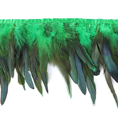 Spitze mit Federfransen, 5,5 Yards Hahnenfedern Trim Schwarz Kleidung Nähen Band Feder Fransen for Party Dekoration Handwerk Federn(12 Grass Green) von CTRSM