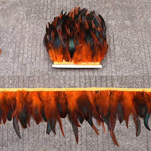 Spitze mit Federfransen, 5Yd 6-8 Zoll Breite Feder Fransen Trim Huhn Hackle Federn DIY Handwerk Kleidung Zubehör(Orange) von CTRSM