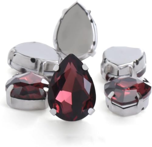 Strasssteine ​​zum Aufnähen, 30 Stück glitzernde Kristall-Strasssteine ​​zum Aufnähen auf Glassteine, Ornament, Diamantperlen for Kleider, DIY-Bastelarbeiten, Krallenbohrer-Zubehör(Wine red,7x10mm 30p von CTRSM