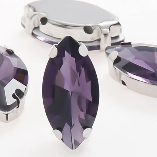 Strasssteine ​​zum Aufnähen, 50 Stück glitzernde Kristall-Strasssteine ​​in Blattform, for Aufnähen auf Glassteine, Ornament, Diamantperlen, Kleid, DIY-Bastelarbeiten, Krallenbohrer-Zubehör(Purple,5x1 von CTRSM