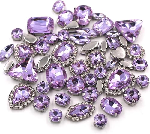 Strasssteine ​​zum Aufnähen, 50 Teile/Paket Mix Größe Mix Form Cup Chain Felge Kristallsteine ​​Splitter Krallenfassung Strass Nähen Kleidung Zubehör(Crystal Violet) von CTRSM