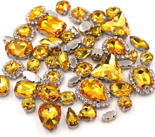 Strasssteine ​​zum Aufnähen, 50 Teile/Paket Mix Größe Mix Form Cup Chain Felge Kristallsteine ​​Splitter Krallenfassung Strass Nähen Kleidung Zubehör(Gold Yellow) von CTRSM