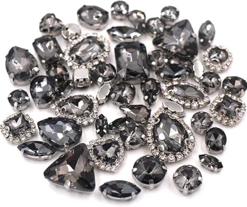 Strasssteine ​​zum Aufnähen, 50 Teile/Paket Mix Größe Mix Form Cup Chain Felge Kristallsteine ​​Splitter Krallenfassung Strass Nähen Kleidung Zubehör(Gray) von CTRSM