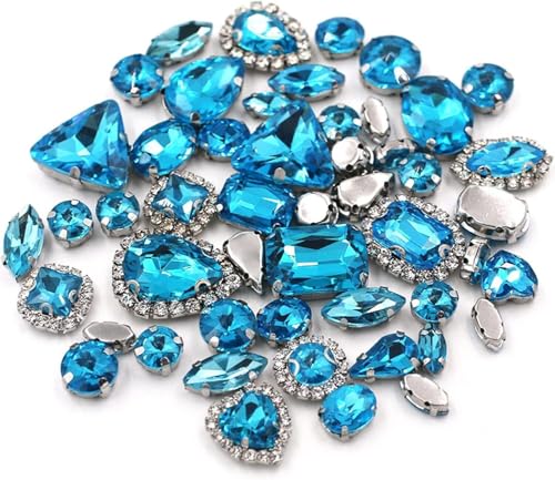 Strasssteine ​​zum Aufnähen, 50 Teile/Paket Mix Größe Mix Form Cup Chain Felge Kristallsteine ​​Splitter Krallenfassung Strass Nähen Kleidung Zubehör(Lake Blue) von CTRSM