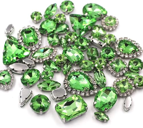 Strasssteine ​​zum Aufnähen, 50 Teile/Paket Mix Größe Mix Form Cup Chain Felge Kristallsteine ​​Splitter Krallenfassung Strass Nähen Kleidung Zubehör(Light Green) von CTRSM