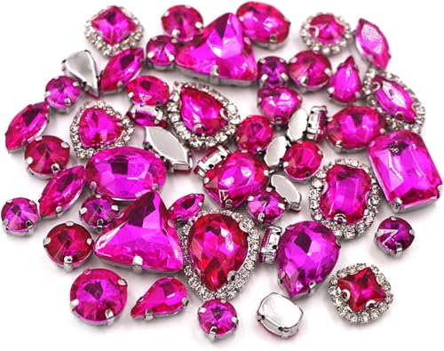 Strasssteine ​​zum Aufnähen, 50 Teile/Paket Mix Größe Mix Form Cup Chain Felge Kristallsteine ​​Splitter Krallenfassung Strass Nähen Kleidung Zubehör(Rose) von CTRSM