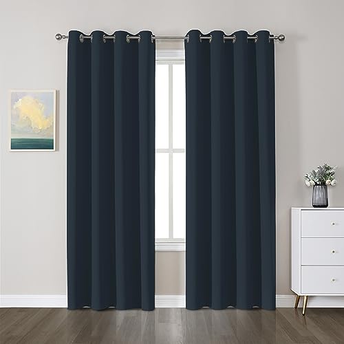 CUCRAF Fensterbehandlung Verdunkelungsvorhänge Superweiche, solide, wärmeisolierte Öse - H225 x B140 cm 2er-Set, Schlafzimmer-Lichtschutzvorhänge für Kinderzimmer und Türen, Navy Blau von CUCRAF