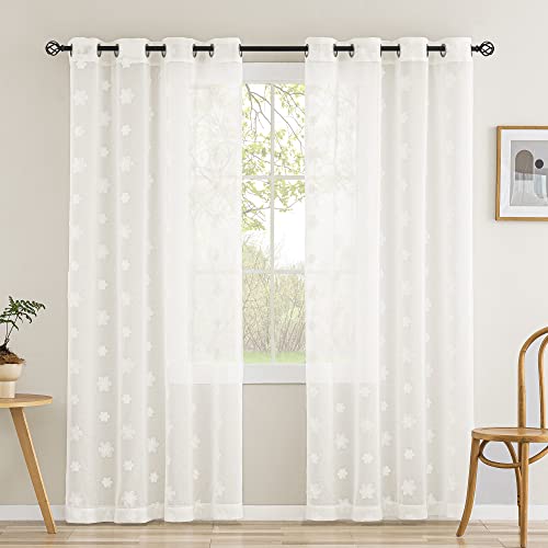 CUCRAF Voile Gardinen Vorhänge mit Schlaufen Stickerei Schmetterling Gardinen Fensterschal Lichtdurchlässig für Wohnzimmer und Kinderzimmer,2er Set, H225CM X B140CM, Off White von CUCRAF