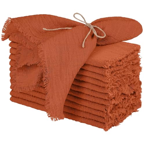 12pcs verbrannte orange Servietten, Baumwollbeintuch Servietten mit Quastenkante 16.5x16.5 Waschbar wiederverwendbares Tischtuch für Hochzeitsfeier Abendveranstaltung, Event, von CUCUFA