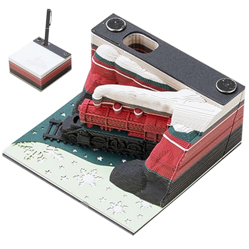 3D -Memo -Pad mit Display -Hülle Weihnachtszug Dekorative DIY 3D Notepad Büro Wohnzimmer Schreibtisch Memo -Pad Geschenk für Weihnachtsdekorationen, 3D -Notizblocke von CUCUFA