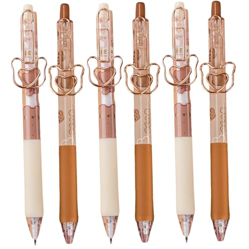 6pcs niedlicher Stift, einziehbarer Karamellpudding Bear Kawaii Stifte glatte schwarze Tinte Kawaii Briefpapier für Bärenliebhaber Schulbürovorräte Party Gefälligkeiten, japanische Gelstifte von CUCUFA