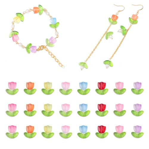 CUCUFA DIY -Armband Perle Tulpen Perle Durchscheinende losen Glasperle für Schmuck Making Muttertag ohne Nadel 100pcs Tulpen Blumenperlen von CUCUFA