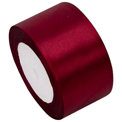 CUCUFA Dunkelrotes Band, 2 Zoll x 25 Meter rot verdrahtetes Satin -Seidenband, DIY Cuttable für Geschenkverpackung, Handwerk, Blumensträuße, Hochzeitsfeierdekoration von CUCUFA