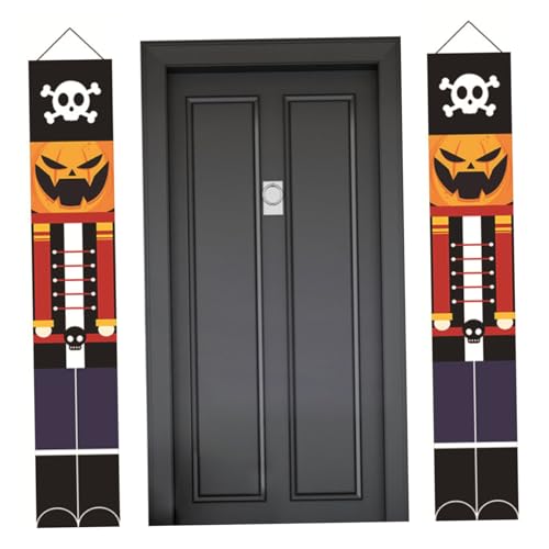 Halloween -Türschild Halloween -Tür -Banner 11.81x70,87 Zoll 1 Paar Halloween Veranda Banner Trick oder behandeln Veranda Schilder mit Kürbisschädel Muster Willkommenszeichen für Haustür Halloween De von CUCUFA