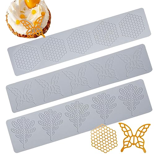 Silikon Fondant Formen, 3Pcs Hollow Leaf Candy Formen Honeycomb Mould 3D Blatt und Schmetterling Embossing Matte Wiederverwendbare Schokolade Süßigkeiten Form für Zucker Handwerk Kuchen dekorieren von CUCUFA