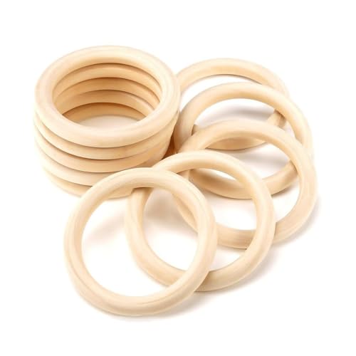 CUEMOON 10 Stück Beißring Holz, 70mm Holzringe Baby, Holzring für DIY Schmuck Basteln - Naturfarben Ringe für Kinder und Kunsthandwerk von CUEMOON