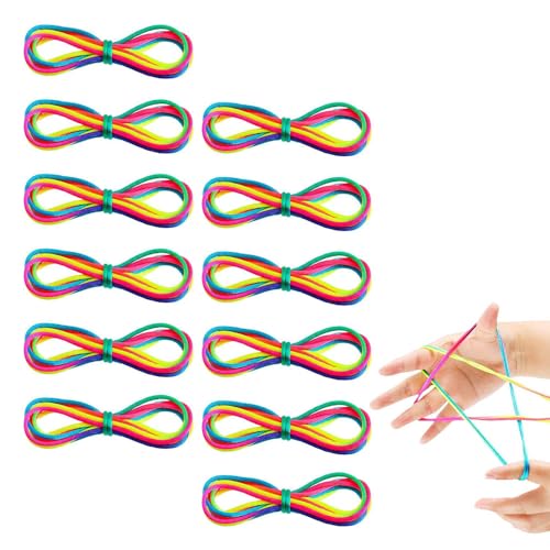 CUEMOON 12 Stück Fingertwist, Fadenspiel Fingerspiel, Regenbogen Fingerspiel, Flexibles Fadenspiele Für Kinder,Rainbow Rope,Ideal Als Kleines Geschenk von CUEMOON